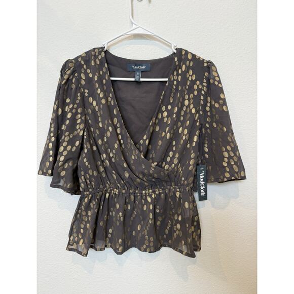 NWT Modcloth Celebrating Progress Peplum‎ Wrap Top Medium Polka Dot - Picture 1 of 7